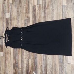 Vintage Rhinestone Long Black Sleeveless Maxi Dress Size 12